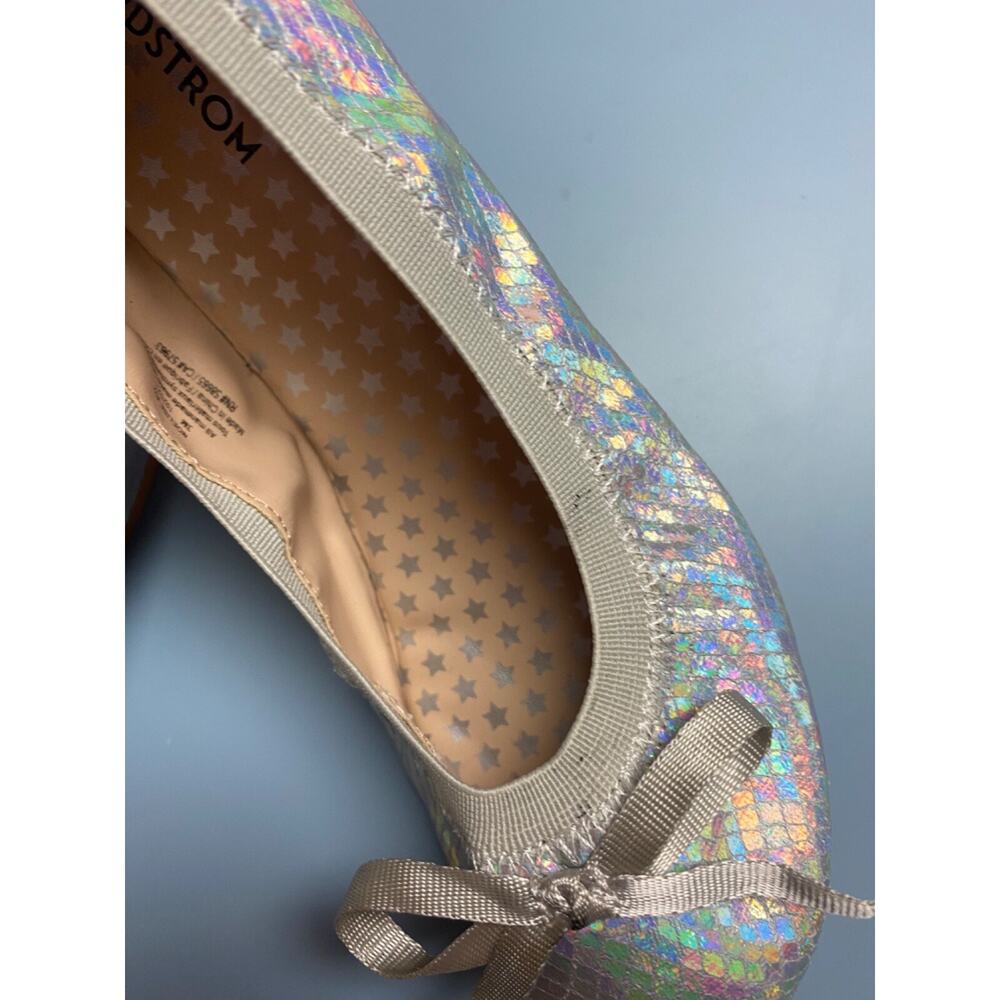 Girls Nordstrom Sz 3M Elise Ballet Flats w/Bow Rainbow Iridescent - Picture 13 of 14